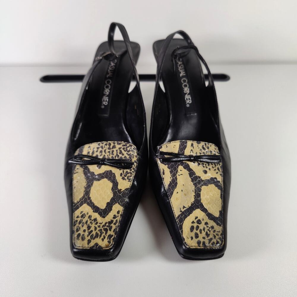 Vintage Casual Corner Leather Slingback Heels Snakeskin Square Toe Kitten 10M